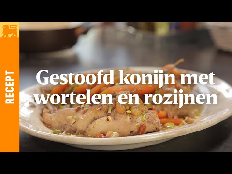 Gestoofd konijn met wortelen en rozijnen