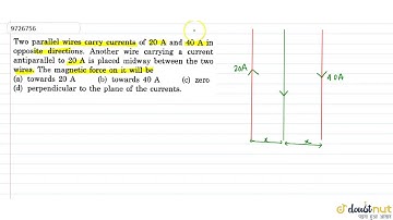 Two parallel wires carry currents of 20A and 40A in opposite directions. Another wire carrying a