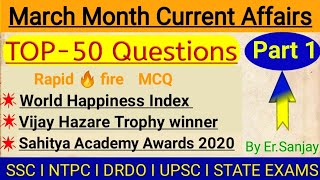 March month Current affairs 2021|Top 50 Current Affairs 2021|General Awareness|Useful for All Exam