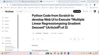 Python code from Scratch to execute Multiple Linear Regression from Web UI (Video 1 of 2)