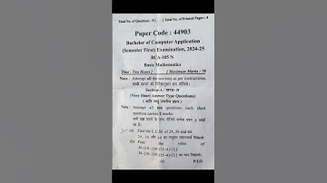 BCA Semester First Basic Mathematics Question Paper 2024–25 #mjpru #shortfeed #shortvideo #bcamaths