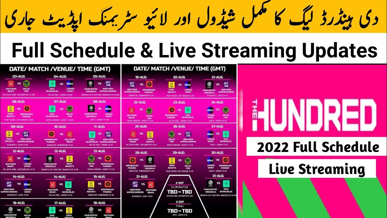 The Hundred Live Telecast The Hundred 2022 Schedule The Hundred