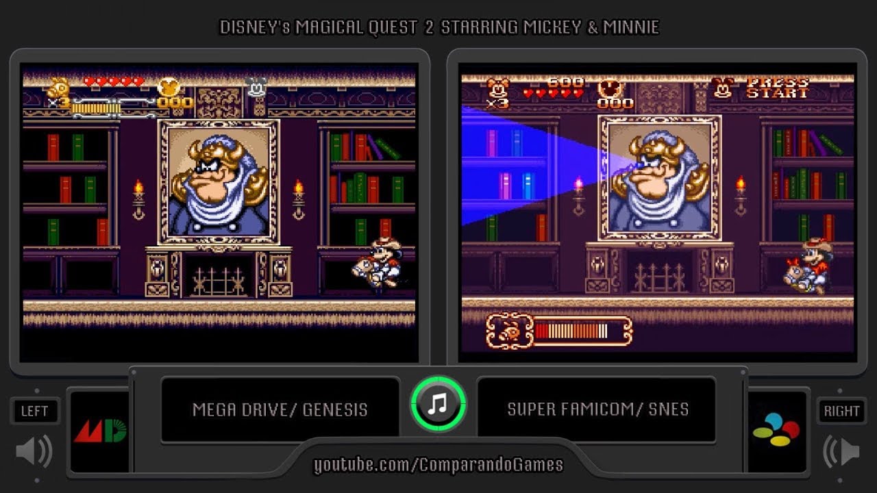 Disney's Magical Quest 2 (Sega Genesis vs SNES) Side by Side Comparison (Starring Mickey & Minnie)