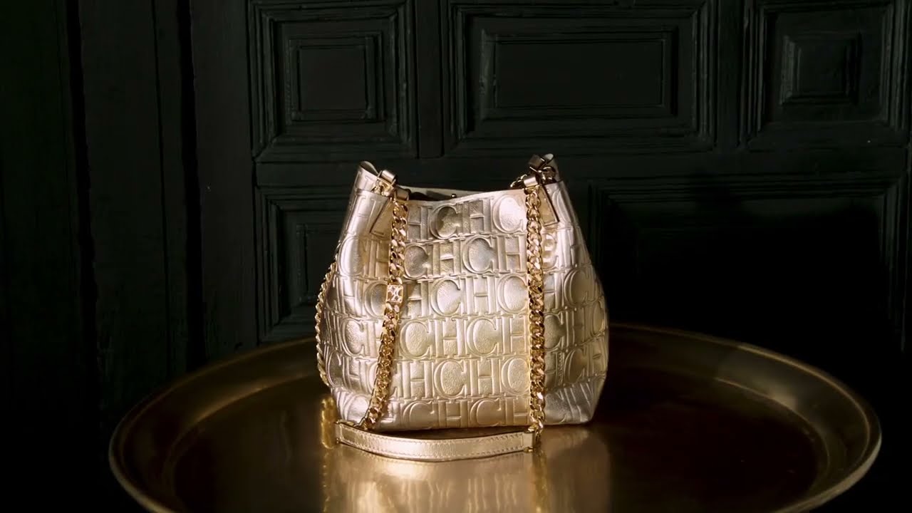 Carolina Herrera Metallic Gold CH Monogram Drawstring Backpack carolina-herrera-1740758803.jpg main image 3