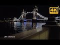 London Walk in the dark | Night Quiet walk through Southbank | 4K Binaural Audio