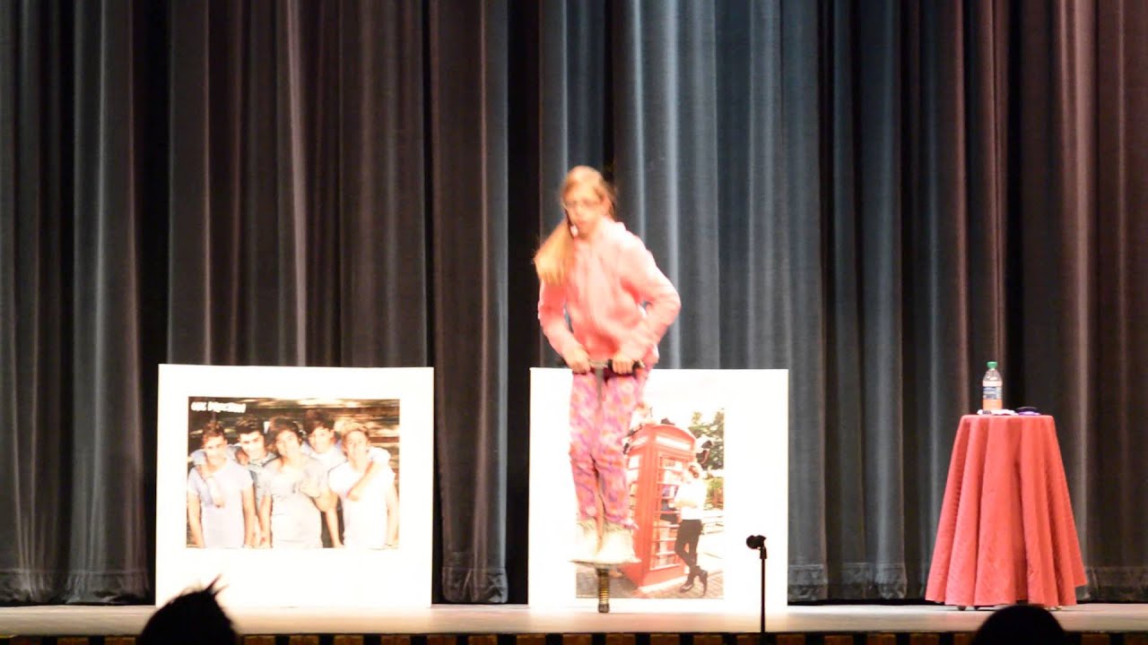 GIRL Talent Show Pogo Stick Routine while Eating, Drinking, Twirling to