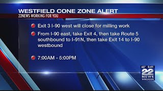Temporary ramp closure on I-90 westbound in Westfield
