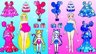 [🐾paper Diy🐾] Blue Elsa Vs Pink Rapunzel Pregnant Dress Up Contest | Rapunzel Compilation 놀이 종이