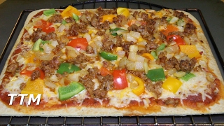 Sausage Pizza with Peppers and Onions~Square Crust Pizza