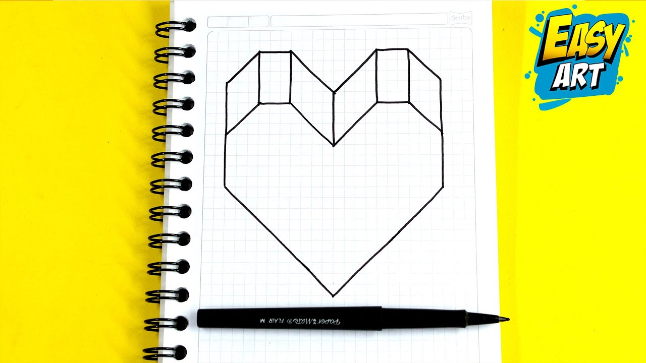 🟥 Dibujos 3D ❤ Como Dibujar un CORAZON en 3D en Cuadricula - How to Draw 3D  HEART on a grid Easyart - thptnganamst.edu.vn