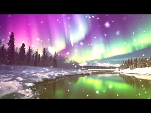 24/7 Winter Classical Music Northern Lights Aurora Borealis Snowing River Pretty Instrumental Songs