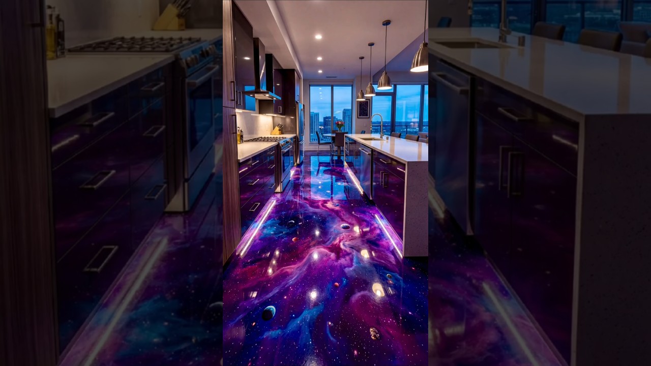 Galaxy Epoxy Kitchen 🌌 Floor Transformation Cinematic Time-Lapse Resin Art 