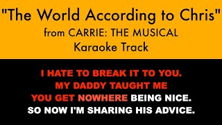 This is a karaoke track for "the world according to chris" from
carrie: the musical. it features complete orchestral accompaniment and
rolls lyrics on th...