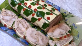 Праздничная Руляда из курицы. Как приготовить праздничный куриный рулет.