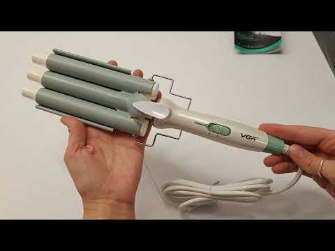 Плойка потрійна для волосся VGR V-595 Professional потрійна плойка хвиля 22 мм щипці на три хвилі IR-586 90 Вт, видео 1