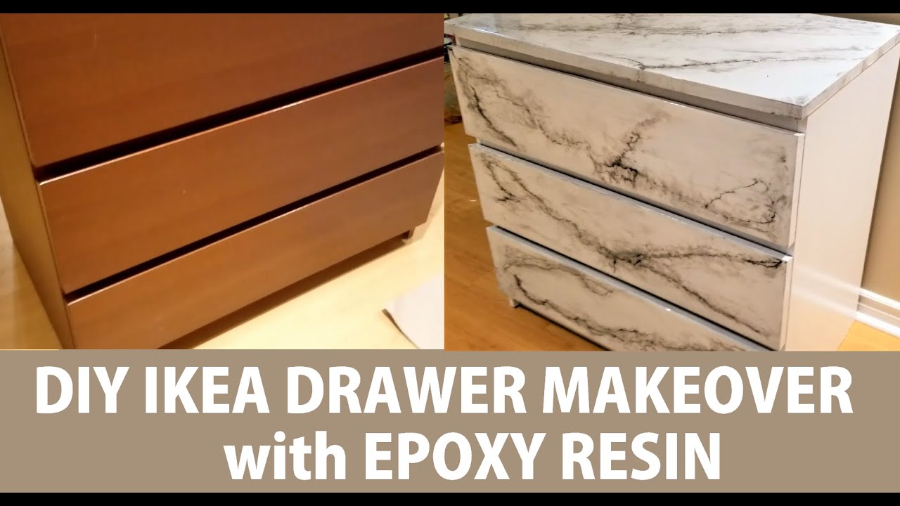 Ikea Drawer Chest makeover DIY epoxy resin marble look tutorial YouTube