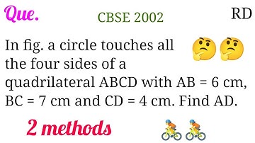 A circle touches all the four sides of a quadrilateral ABCD with AB=6cm, BC=7cm and CD=4cm.Find AD.