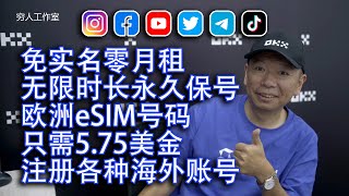 永久免月租零保号费，免实名海外电话号码，一次注册，永久使用，可用于注册电报，推特，YouTube，x，Instagram等海外APP。