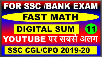 #CLASS-09|| # FAST MATH || DIGITAL SUM PART-02|| FOR SSC CGL || BANK PO EXAM || RAILWAY ||