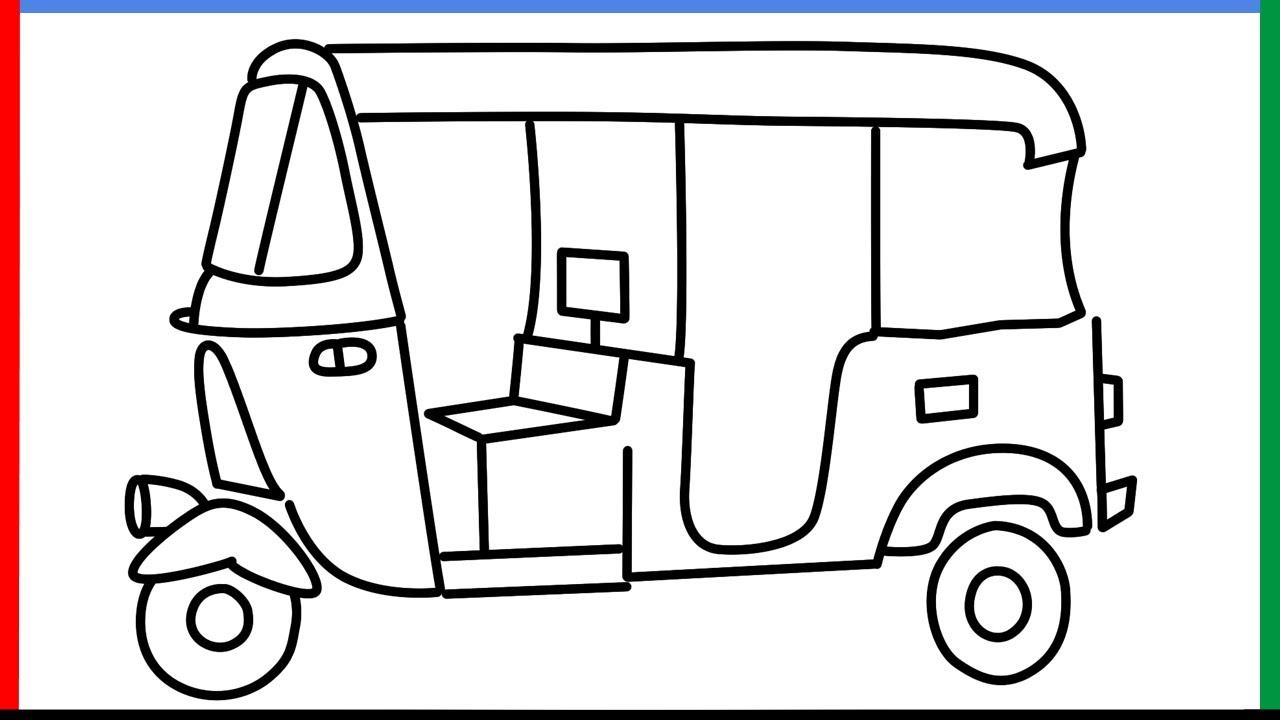 Happy auto rickshaw driver coloring page