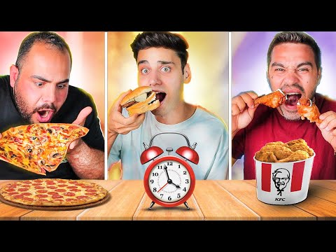 اليوم تورطنا بسبب تحدي الأكل على حسب الوقت السريع بيتزا دجاجة مشوية Kfc