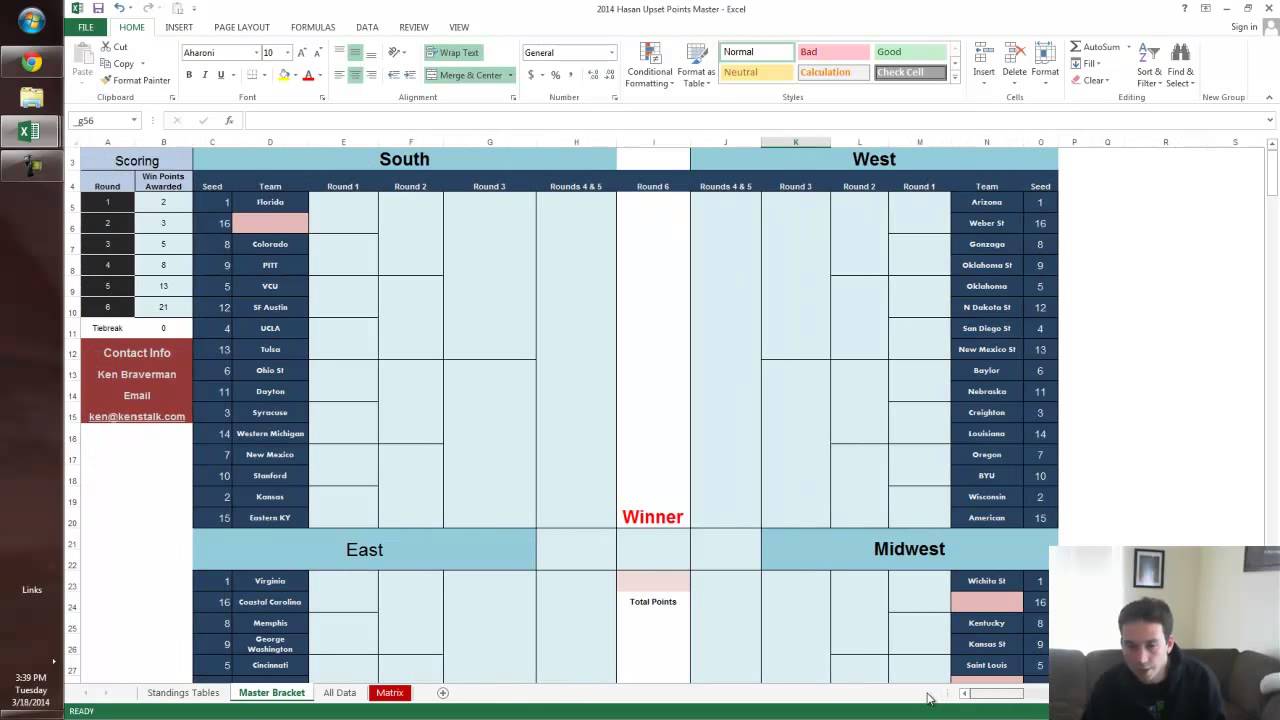2014 master bracket in excel youtube tournament bracket excel