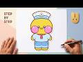 Easy PAPER DUCK DOLL Drawing Tutorial | Cute Sailor Style