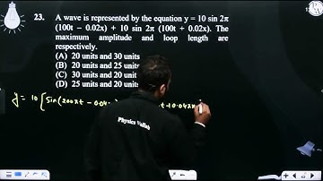 A wave is represented by the equation y = 10 sin 2π (100t - 0.02x) + 10 sin 2π (100t + 0.0....