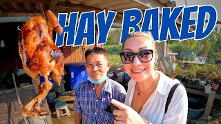 UNIQUE EXPERIENCE in Thailand NAKHON PATHOM food (trying HAY BAKED chicken) Uncle Peen baked chicken