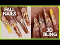 Fall Nails | 3d Bling butterfly | Color acrylic ombre | Glitter Ombre | 2xl Nails | Coffin Nails