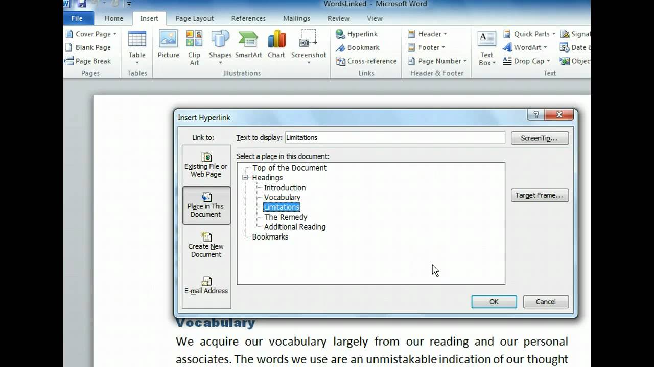 Word 2010 Insert And Modify Hyperlinks Microsoft Office 2010