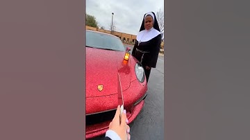 😇🍰 Two nuns, one ruby Porsche? ❤️🏎️ Nope — it’s cake! 🎂💫 #Illusion #Luxury #ForYou #Viral #New