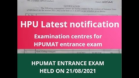 HPU Latest update || Examination centres for HPUMAT entrance test || HPU MAT entrance test 2021