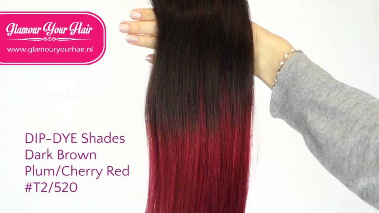 Dip Dye Darkest Brown To To Cherry Red T2 520 Hairextensions By Glamouryourhair Nl