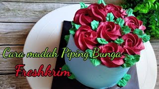 Tutorial Piping Bunga Ros dengan Nozel mudah sangat || Freshkrim