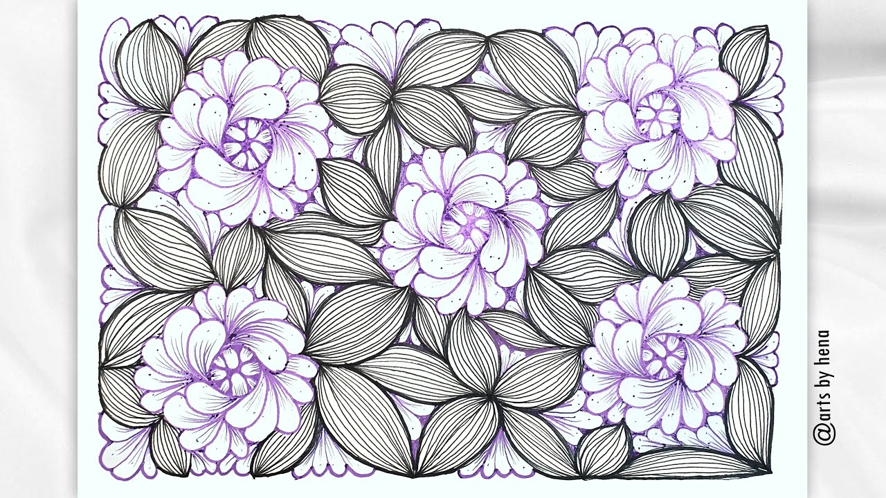 Draw With Me 🌸 Easy floral pattern _Step by step 🌸 Floral zentangle pattern