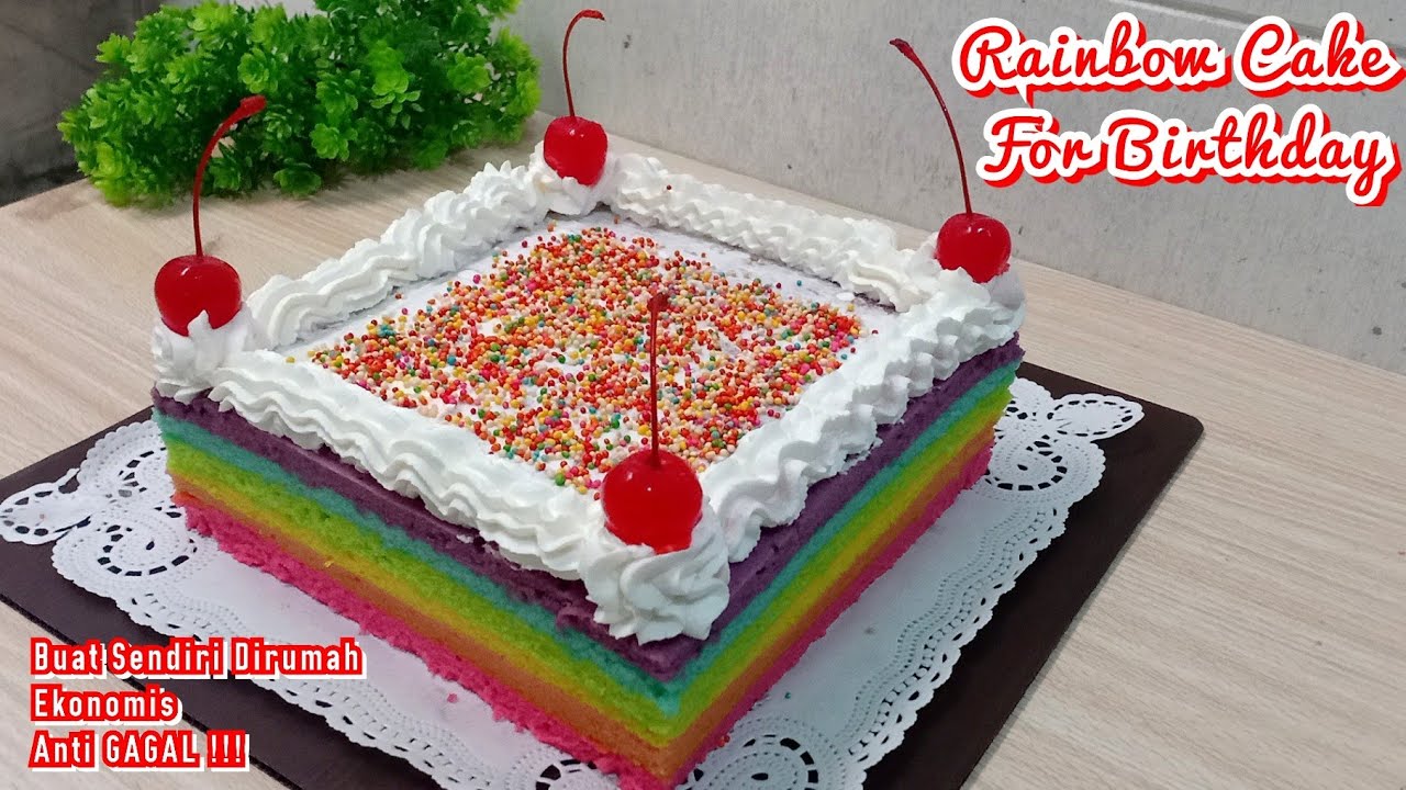 CARA MEMBUAT RAINBOW CAKE/BASE CAKE ULANG TAHUN SUPER SIMPLE DAN ENAK