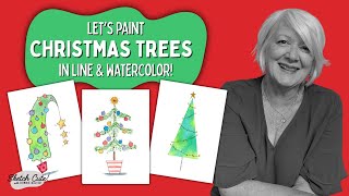 Paint these Three Christmas Trees in Watercolor and Line--Perfect for Beginners!