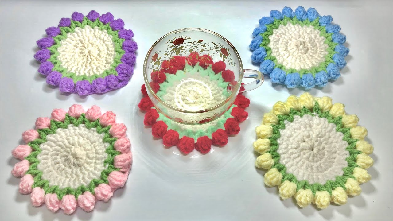 #01. Móc đế lót ly hoa tulip đơn giản|Crochet Flower bouquets that turn into Coasters|MiXu Len|Tulip