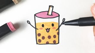 How to draw cute Boba Milk Tea | Bubble Tea