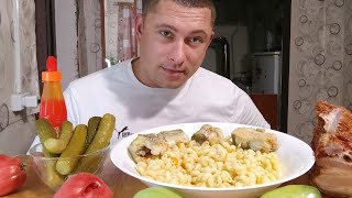 мукбанг/макароны с рыбкой/mukbang/devoured/