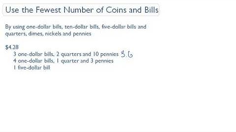 The fewest number of coins and bills to make a given amount of money