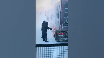 Разогрев колес. Якутские морозы. Warming up the wheels in the cold. Yakut frosts -60