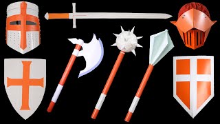 08 Paper Knight Sword | Shield  | Helmet | Axe | Mace || Origami Paper Weapons