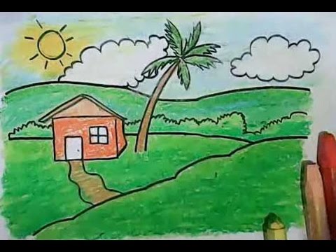 Cara menggambar pemandangan untuk anak anak - YouTube