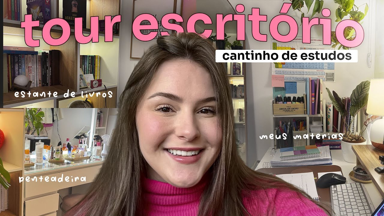tour pelo cantinho de estudos onde passo +10h por dia | escrivaninha, estante de livros, penteadeira