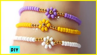 🌸 TÉCNICA FÁCIL para hacer PULSERAS de FLORES con MOSTACILLAS usando HILO 🌸 APRENDE paso a paso