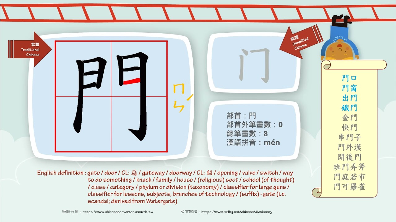 學中文/Learn Chinese/How to pronounce - 門 - door/國字生字發音部首筆劃筆順詞彙成語 - YouTube
