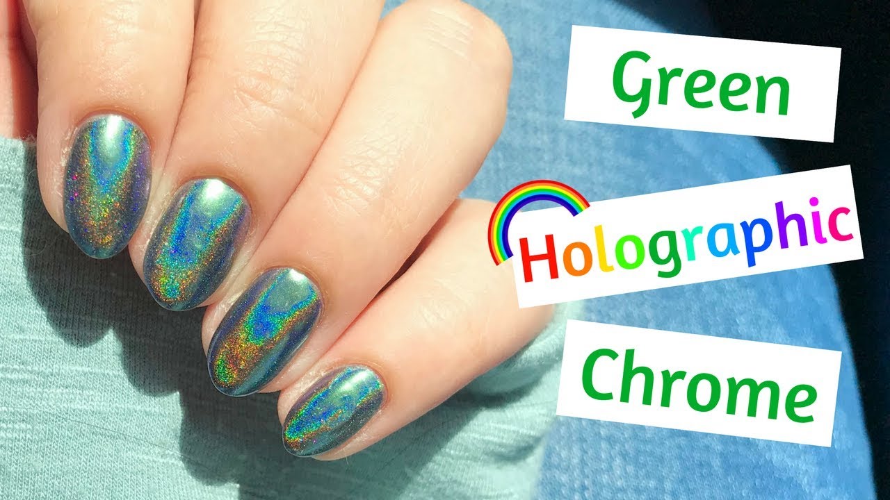 green chrome nail design