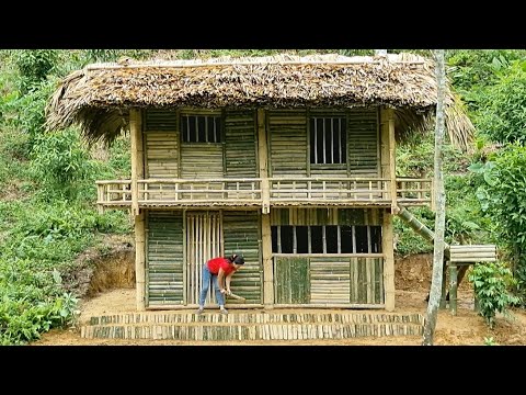 FULL VIDEO: 100 Days Build Warm,bamboo house,kitchen house living in the forest
